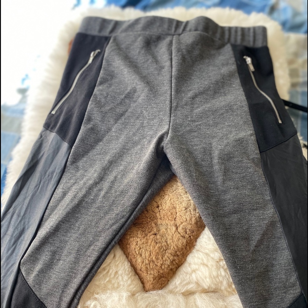 Grey Leggings with leather style design